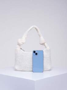 Vit Virkad Väska Minimalistisk Knot Decor Polyester - Vitt - Visa 7