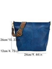 藍色的流浪包可調整肩帶PU皮革時尚 - 寶藍色 - 查看 6