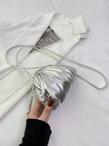 Mini Ruched Bag Silver Metallic PU Funky - Silver - View 2