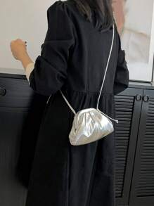 Mini Ruched Bag Silver Metallic PU Funky - Silver - View 4