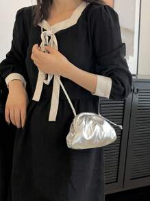 Mini Ruched Bag Silver Metallic PU Funky - Silver - View 5