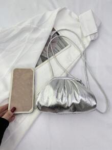 Mini Ruched Bag Silver Metallic PU Funky - Silver - View 7