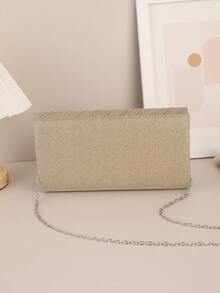 Glamorous, Elegant, Exquisite, Quiet Luxury Sequin, Stylish, Luxury, Shiny Pleated Panel Envelope Bag Flap Chain Glitter Glamorous Evening Bag, Dinner Bag For Party Girl, Woman, Bride Perfect for Party, Wedding, Prom, Dinner/Banquet, For Cocktail - Gold - View 2