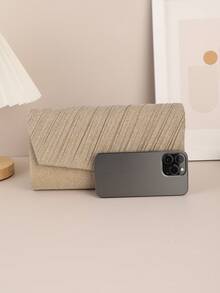 Glamorous, Elegant, Exquisite, Quiet Luxury Sequin, Stylish, Luxury, Shiny Pleated Panel Envelope Bag Flap Chain Glitter Glamorous Evening Bag, Dinner Bag For Party Girl, Woman, Bride Perfect for Party, Wedding, Prom, Dinner/Banquet, For Cocktail - Gold - View 3