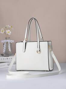 Medium Square Bag Letter Detail With Random Pattern Skinny Scarf Decor Double Handle - White - View 2