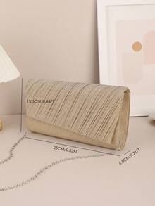 Glamorous, Elegant, Exquisite, Quiet Luxury Sequin, Stylish, Luxury, Shiny Pleated Panel Envelope Bag Flap Chain Glitter Glamorous Evening Bag, Dinner Bag For Party Girl, Woman, Bride Perfect for Party, Wedding, Prom, Dinner/Banquet, For Cocktail - Gold - View 5