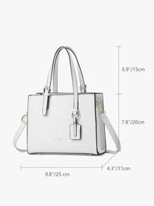 Medium Square Bag Letter Detail With Random Pattern Skinny Scarf Decor Double Handle - White - View 4