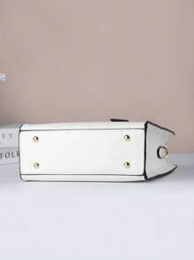 Medium Square Bag Letter Detail With Random Pattern Skinny Scarf Decor Double Handle - White - View 5