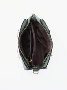 Green Square Bag Cat Head Design Double Handle PU Fashionable - Green - View 3