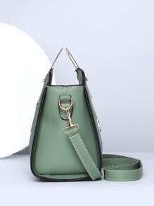 Green Square Bag Cat Head Design Double Handle PU Fashionable - Green - View 4