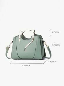 Green Square Bag Cat Head Design Double Handle PU Fashionable - Green - View 5