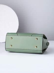 Green Square Bag Cat Head Design Double Handle PU Fashionable - Green - View 6