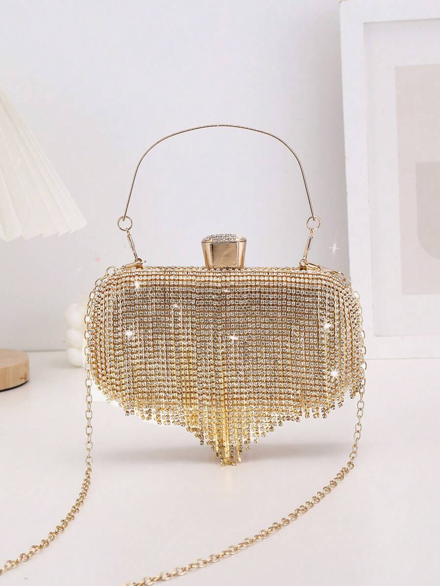 迷你晚會包水鑽裝飾魅力四射鏈條 - 金色 - 查看 1