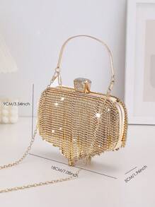 迷你晚會包水鑽裝飾魅力四射鏈條 - 金色 - 查看 4