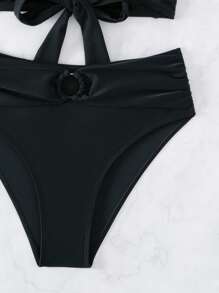 圍裹後打結比基尼泳裝 - 黑色 - 查看 7