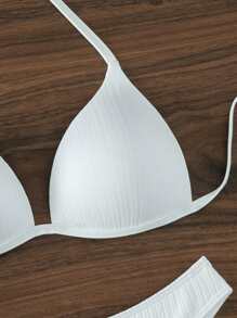 Swim Basics Summer Beach Solid Push Up Bikini Set - White - View 5
