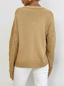 Cable Knit Drop Shoulder Jumper - Khaki - View 2