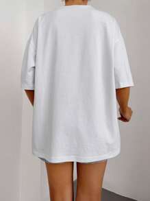 RueChic Tropical & Slogan Graphic Drop Shoulder Tee - White - View 6