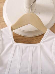 SHEIN Cô Gái Trẻ áo tay bướm Curved Hem Áo sơ mi Crop - trắng - Xem 3