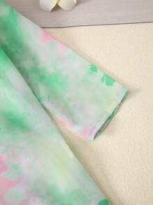 SHEIN 小女童花卉和紮染印花襯衫&吊帶上衣和短褲套裝 - 彩色 - 查看 6