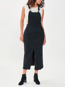 SHE(IN) BRASIL 高衩牛仔背帶裙不帶上衣 - 黑色 - 查看 7