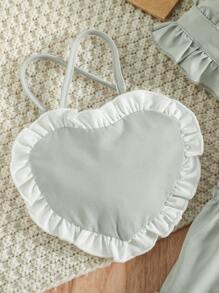 SHEIN 小女童方領泡泡袖荷葉邊洋裝