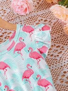 SHEIN Đầm bé gái Xù Nhiệt đới Chim hồng hạc Dễ thương - Nhiều màu - Xem 4
