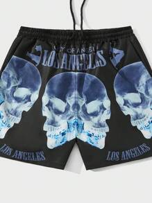 ROMWE MEN Grunge Punk Quần Short Nam Dây kéo Túi Thắt nơ trước Lễ Các Thánh Lá thư Đường phố - màu đen - Xem 4