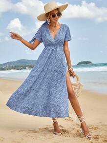 EURMUSE 碎花高衩連衣裙