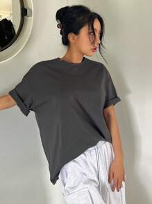DAZY Áo thun nữ Slogan Giải trí - Xám - Xem 3
