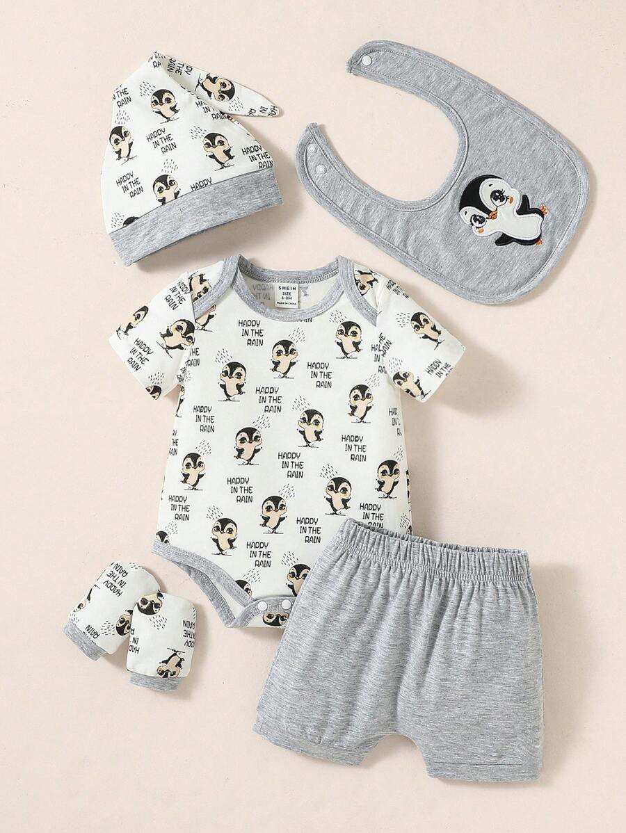 Baby Boy Cartoon & Slogan Graphic Bodysuit & Short Set - Nhiều màu - Xem 1