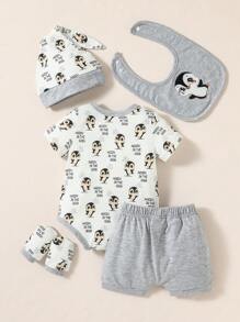 Baby Boy Cartoon & Slogan Graphic Bodysuit & Short Set - Nhiều màu - Xem 2