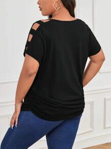 SHEIN LUNE Skära Ut Enkel Enkel Plus Size T-shirt - Svart - Visa 2
