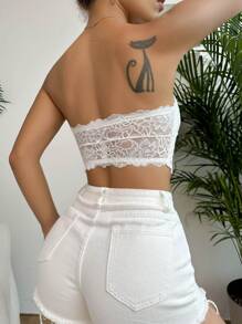 SuitURBody Floral Lace Bandeau Sexy Lingerie Bra - White - View 2