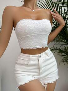 SuitURBody Floral Lace Bandeau Sexy Lingerie Bra - White - View 5