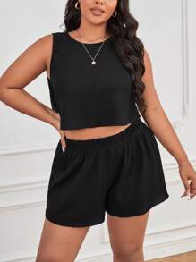 SHEIN Essnce Bộ thời trang Plus Size màu trơn Giải trí - màu đen - Xem 5
