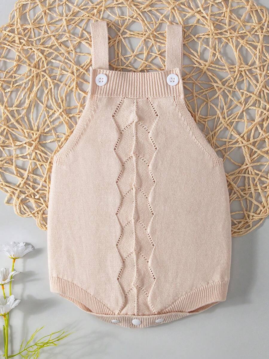 嬰兒素色針織連體衣 - 杏色 - 查看 1