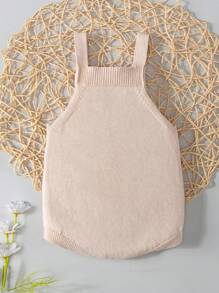嬰兒素色針織連體衣 - 杏色 - 查看 2
