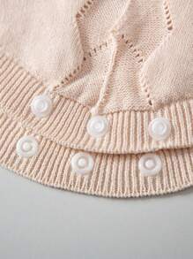 嬰兒素色針織連體衣 - 杏色 - 查看 3