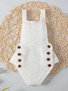 Bebé Body con diseño de botón tejido - Beis - Ver 1