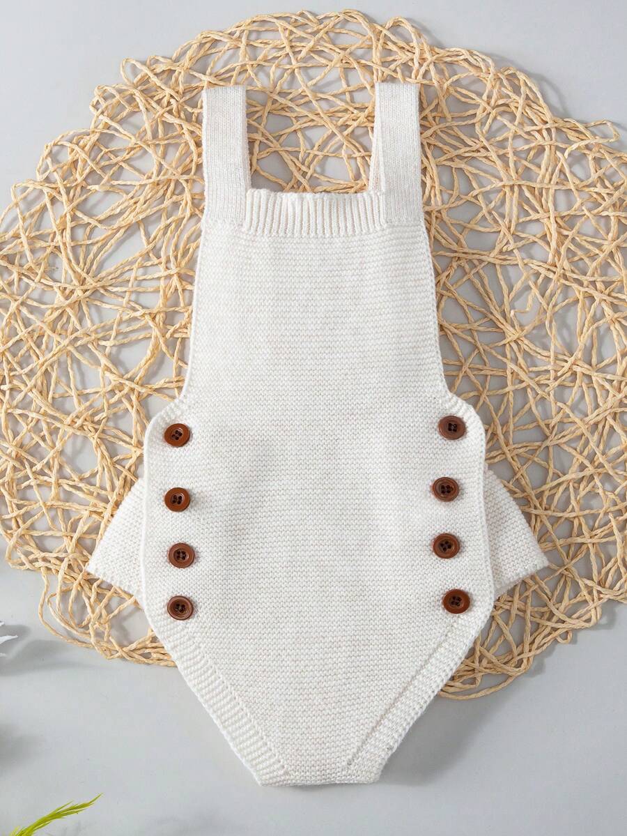 Bebé Body con diseño de botón tejido - Beis - Ver 1