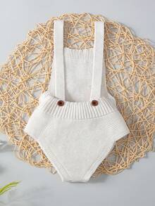 Bebé Body con diseño de botón tejido - Beis - Ver 2