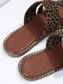 Women Comfortable Dalmatian Print Flat Sandals, Elegant Summer Faux Suede Thong Sandals