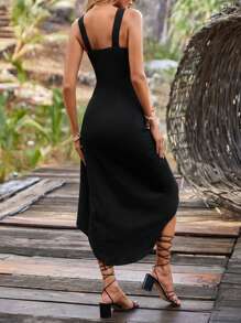SHEIN VCAY Vestido de tirantes unicolor bajo cruzado - Negro - Ver 2