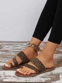 Women Comfortable Dalmatian Print Flat Sandals, Elegant Summer Faux Suede Thong Sandals