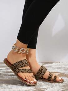 Women Comfortable Dalmatian Print Flat Sandals, Elegant Summer Faux Suede Thong Sandals