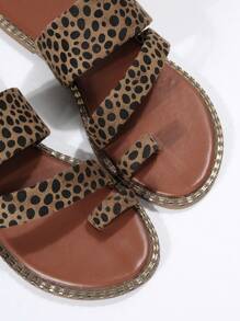 Women Comfortable Dalmatian Print Flat Sandals, Elegant Summer Faux Suede Thong Sandals