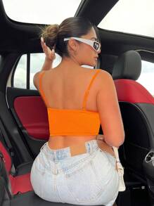 SHEIN SXY 前扭結鏤空不對稱下擺吊帶上衣 - 橘色 - 查看 2