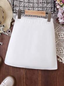 SHEIN 女孩帶扣細節百褶半身裙 - 白色 - 查看 2