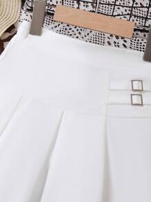SHEIN 女孩帶扣細節百褶半身裙 - 白色 - 查看 3